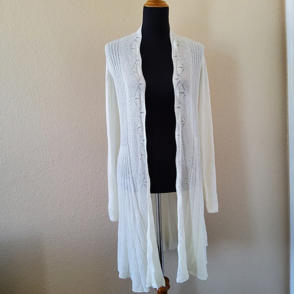 Soft Surroundings Long Pleated Open Front Cardigan Size M Cream​ NWOT - Picture 3 of 8
